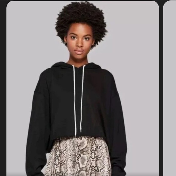 2 CROP Hoodie Sweatshirts Black & Gray - Picture 3 of 9